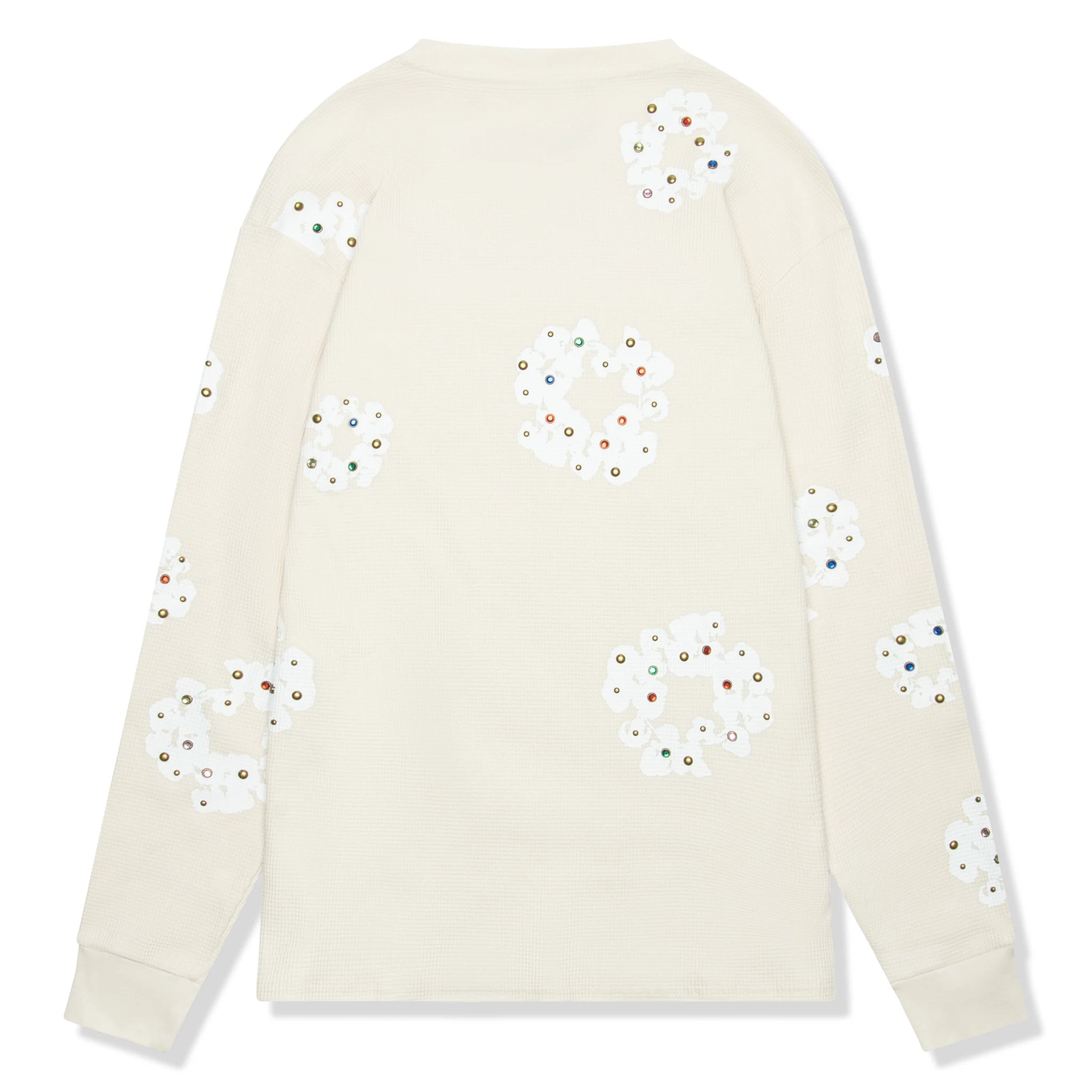 Back view of Denim Tears Rhinestone The Cotton Wreath Long-Sleeve Thermal Oatmeal T Shirt